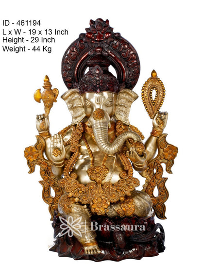 Brassaura™ Brass Jewellery Ganesha Statue for Home Decor | Weight 44 Kgs | Height 29 Inches