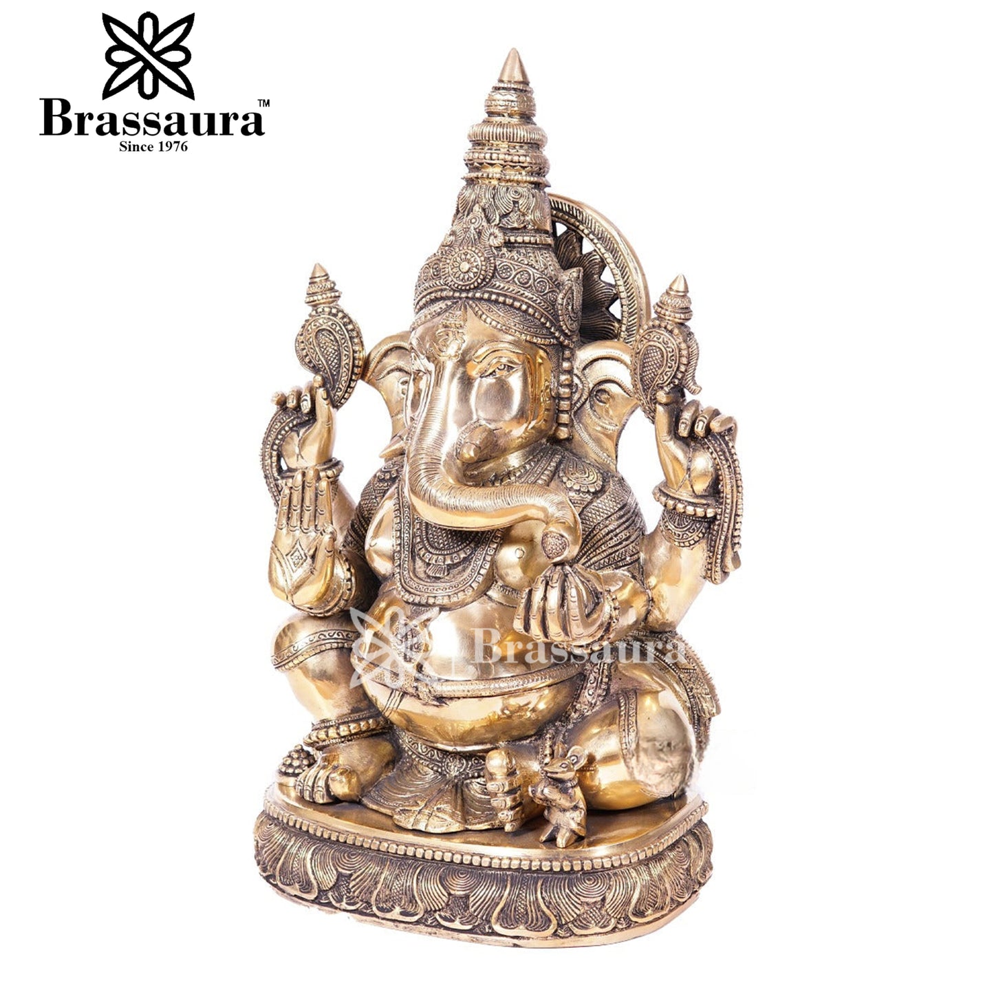 Brassaura™ Brass Ganesha Idol for Home and Decor | Weight 23 Kgs | Height 20 Inches