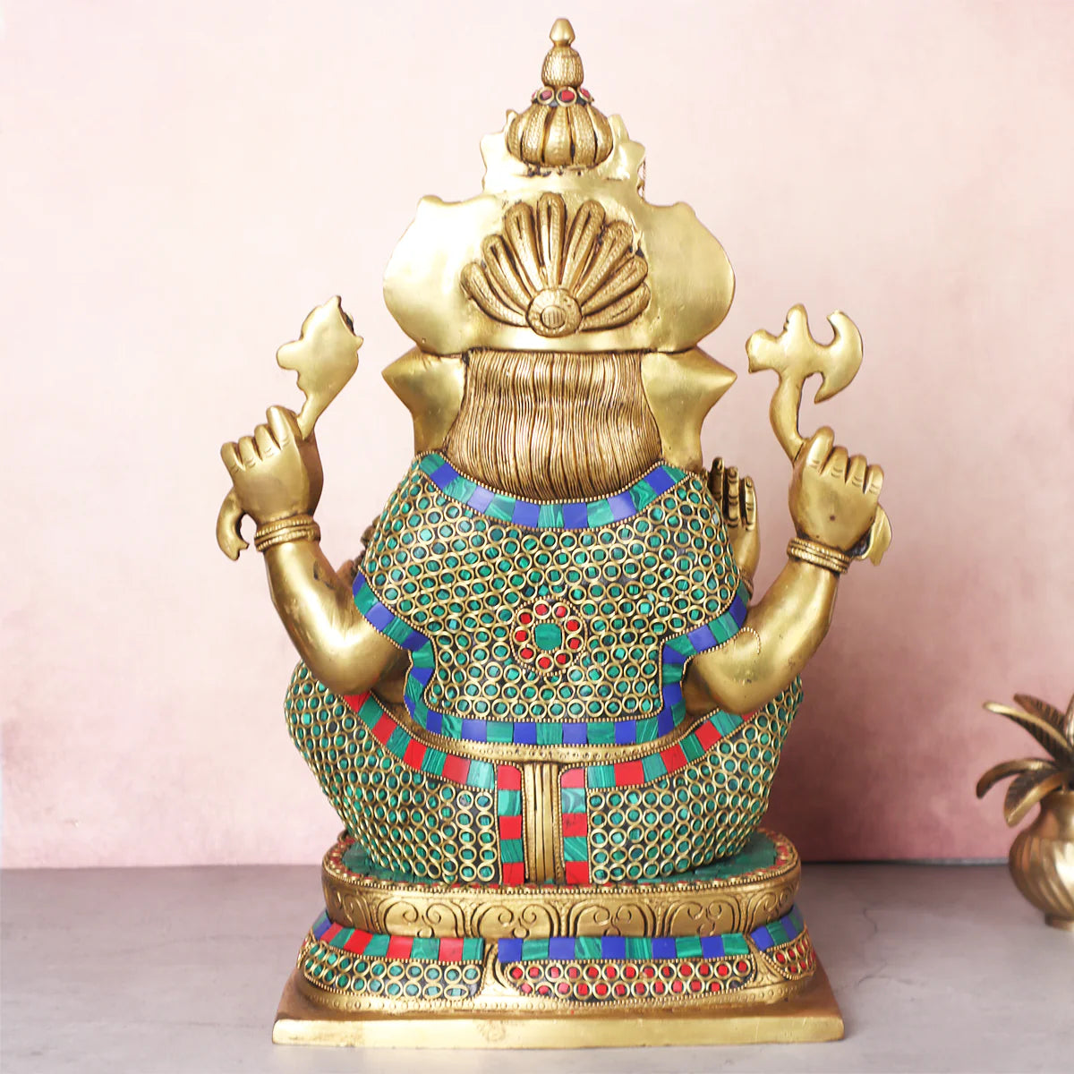 Brassaura® Brass Large Ganesha Statue for Home Temple Decor | Height 15.5 Inches
