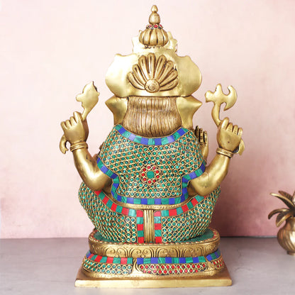 Brassaura® Brass Large Ganesha Statue for Home Temple Decor | Height 15.5 Inches