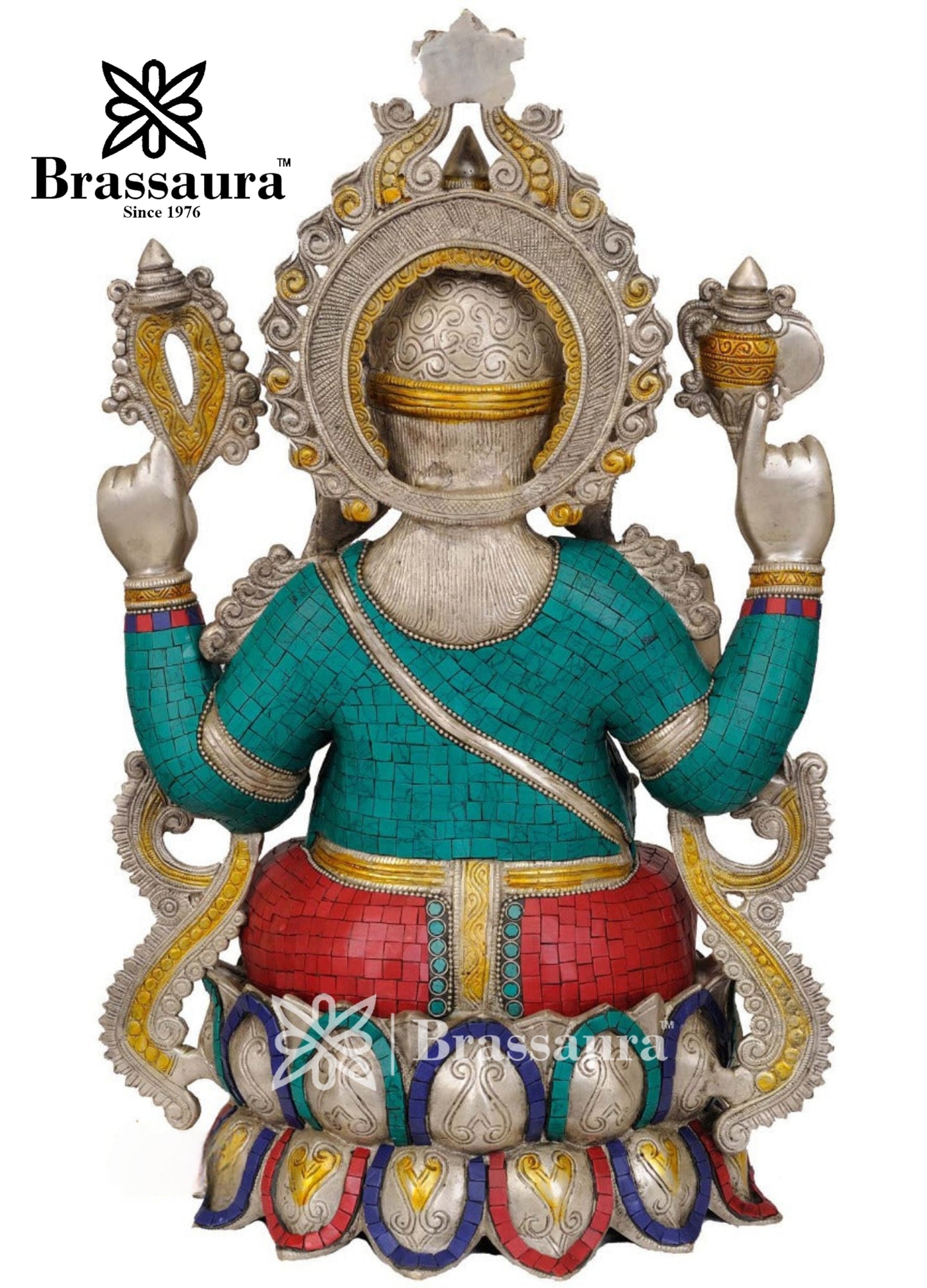 Brass Gem Stone Work Jewellery Ganesha Statue For Home Decor And Gift Item Weight 23 Kg And Height 22 Inch
