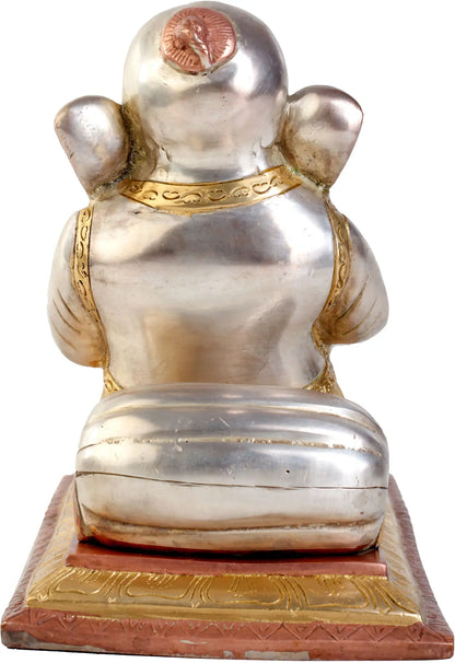 Brassaura® Lord Ganesha Seated in Easy Posture | Brass with Meenakari Inlay | Height 8 Inches & Weight 4.10 kgs