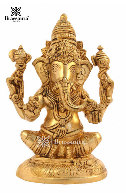 Brass Ganesha Statue For Home Decor And Gift Item Weight 1.7 Kg And Height 7 Inches