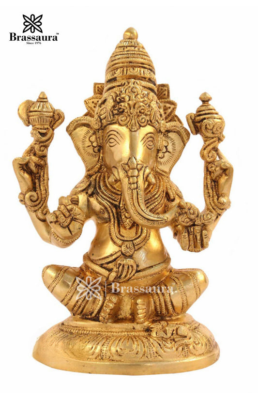 Brass Ganesha Statue For Home Decor And Gift Item Weight 1.7 Kg And Height 7 Inches