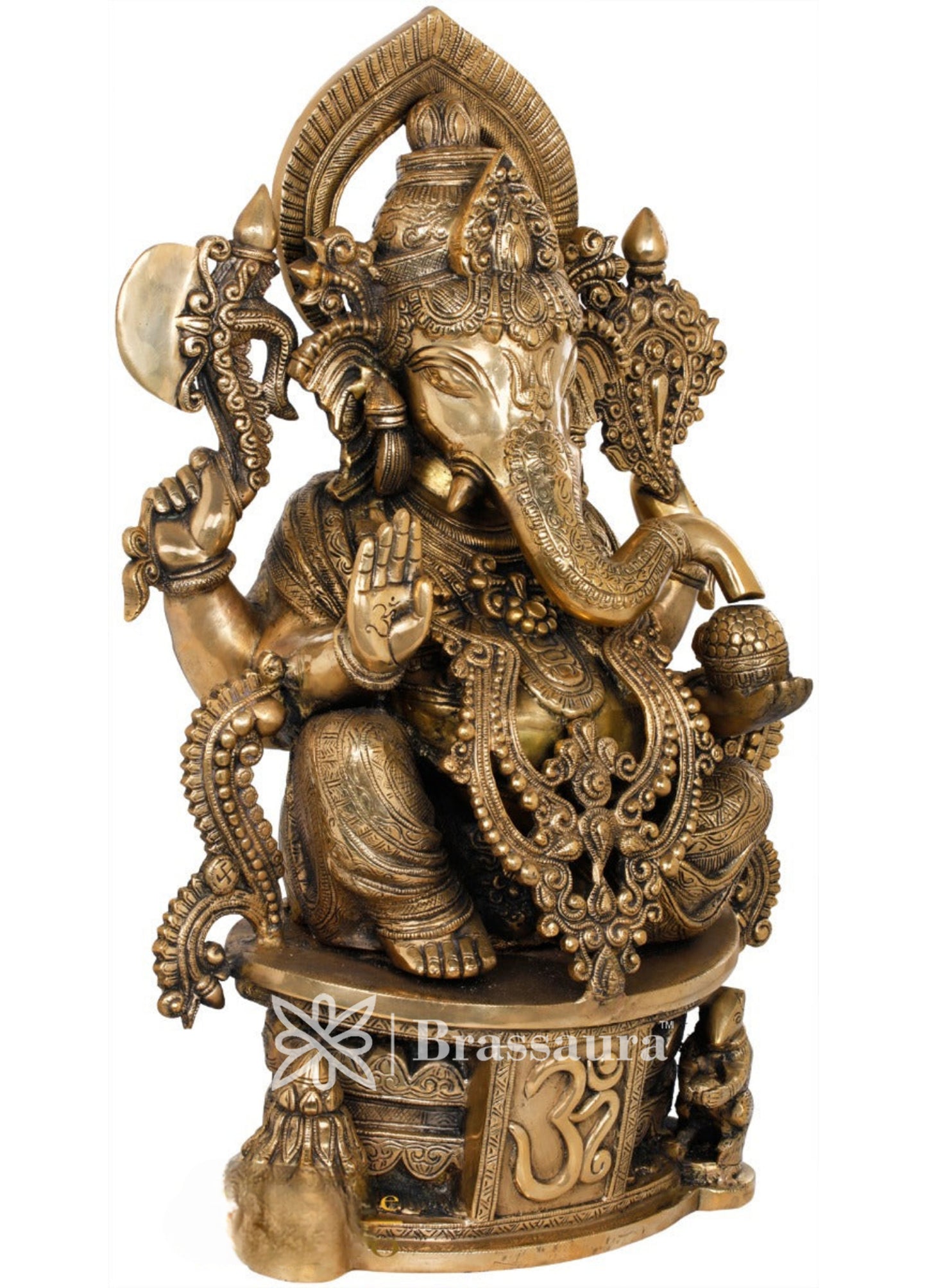 Brassaura™ Brass Jewellery Ganesha Idol for Home Decor | Weight 32 Kgs | Height 23 Inches
