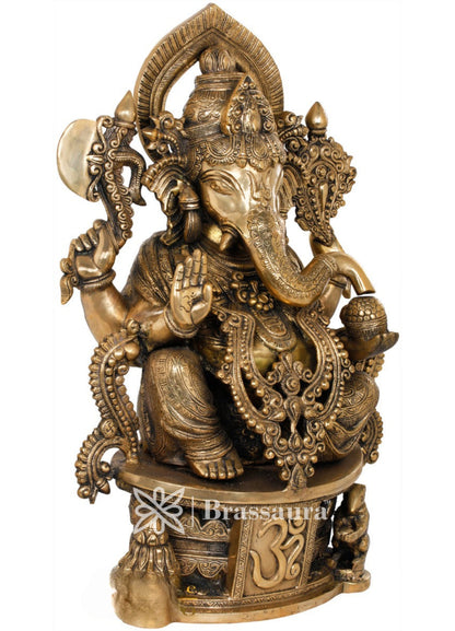 Brassaura™ Brass Jewellery Ganesha Idol for Home Decor | Weight 32 Kgs | Height 23 Inches
