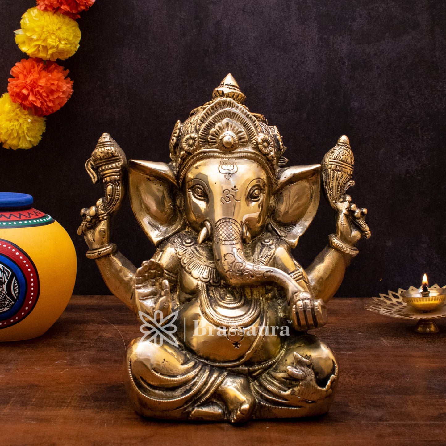 Brassaura™ Brass Appu Ganesha Idol for Home and Decor | Weight 4.2 Kgs | Height 10 Inches