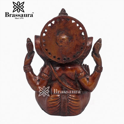 Brassaura™ Brass Antique Ganesha Idol for Home and Decor | Weight 3 Kgs | Height 7 Inches
