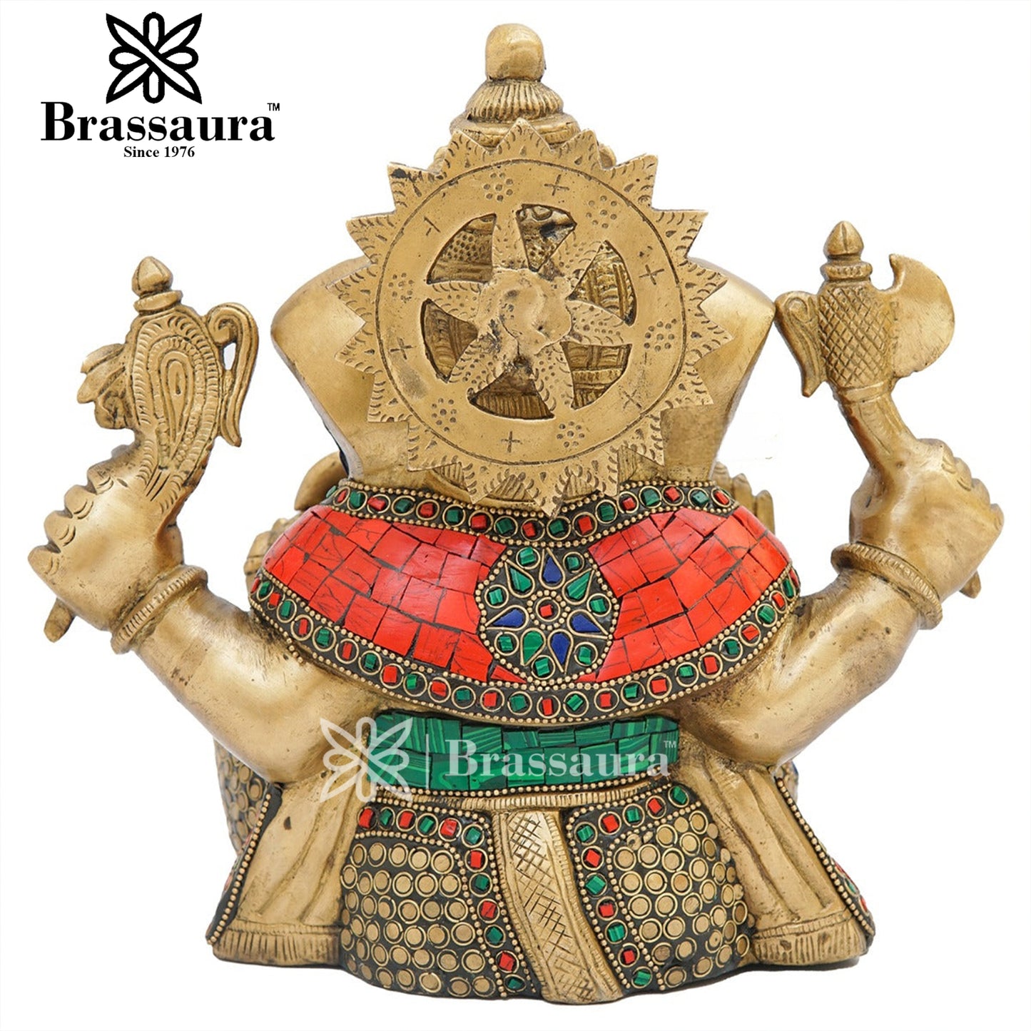 Brassaura™ Brass Gem Stone Work Ganesha Idol for Home and Decor | Weight 6 Kgs | Height 9 Inches