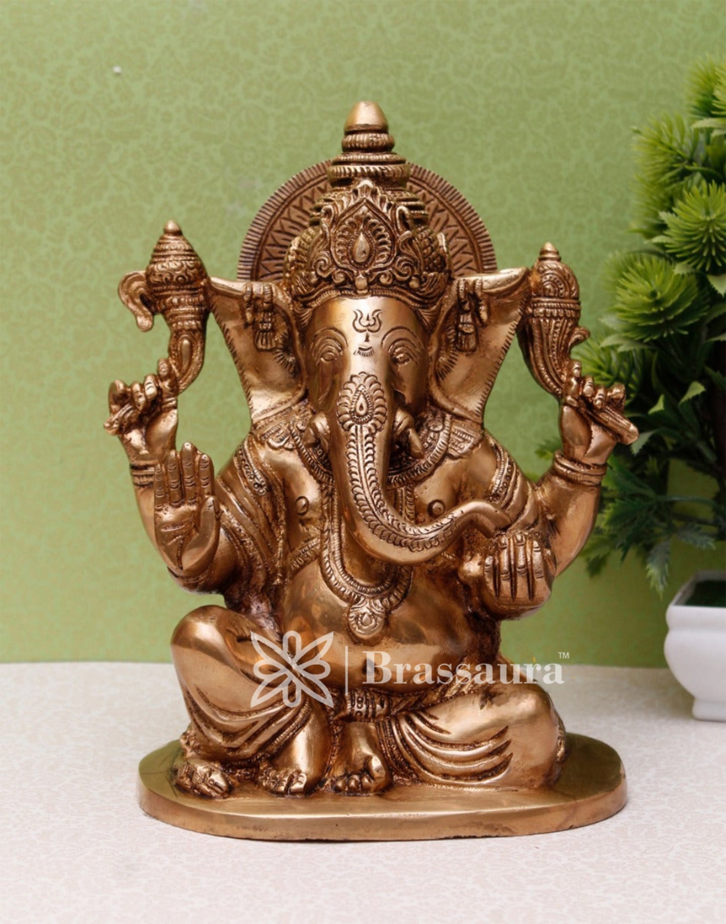 Brass Ganesha Statue For Home Decor And Gift Item Weight 4 Kg And Height 8.5 Inches