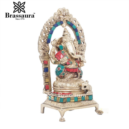 Brassaura™ Brass Ganesha Idol for Home and Decor | Weight 2 Kgs | Height 8 Inches