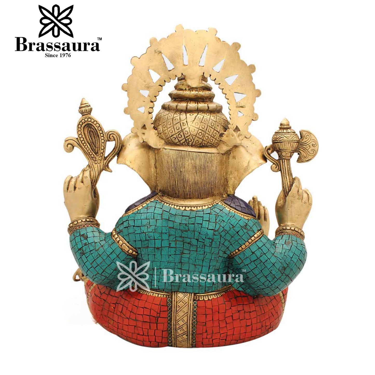 Brassaura™ Brass Chaturbhuj Sitting Ganesha Idol for Home and Decor | Weight 16.7 Kgs | Height 17.2 Inches