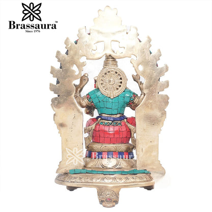 Brass Gem Stone Work Ganesha Statue For Home Decor And Gift Item Weight 4.4 Kg And Height 11.5 Inches