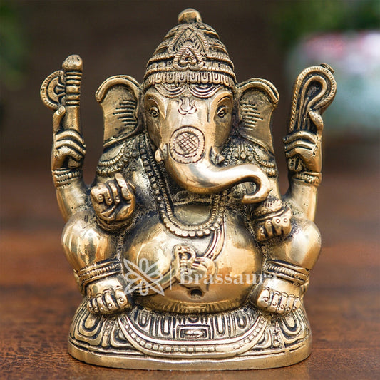 Brass Ganesha Statue For Home Decor And Gift Item Weight 1.3 Kg And Height 5.5 Inches