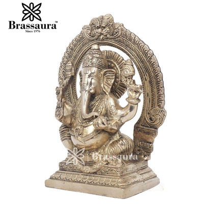 Brassaura™ Brass Ganesha Idol for Home and Decor | Weight 2.3 Kgs | Height 8.5 Inches