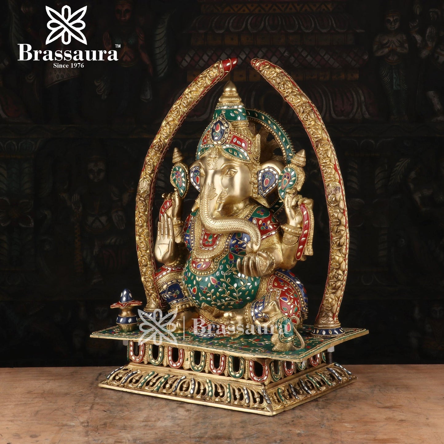 Brassaura™ Brass Ganesha Idol for Home and Decor | Weight 30 Kgs | Height 21 Inches