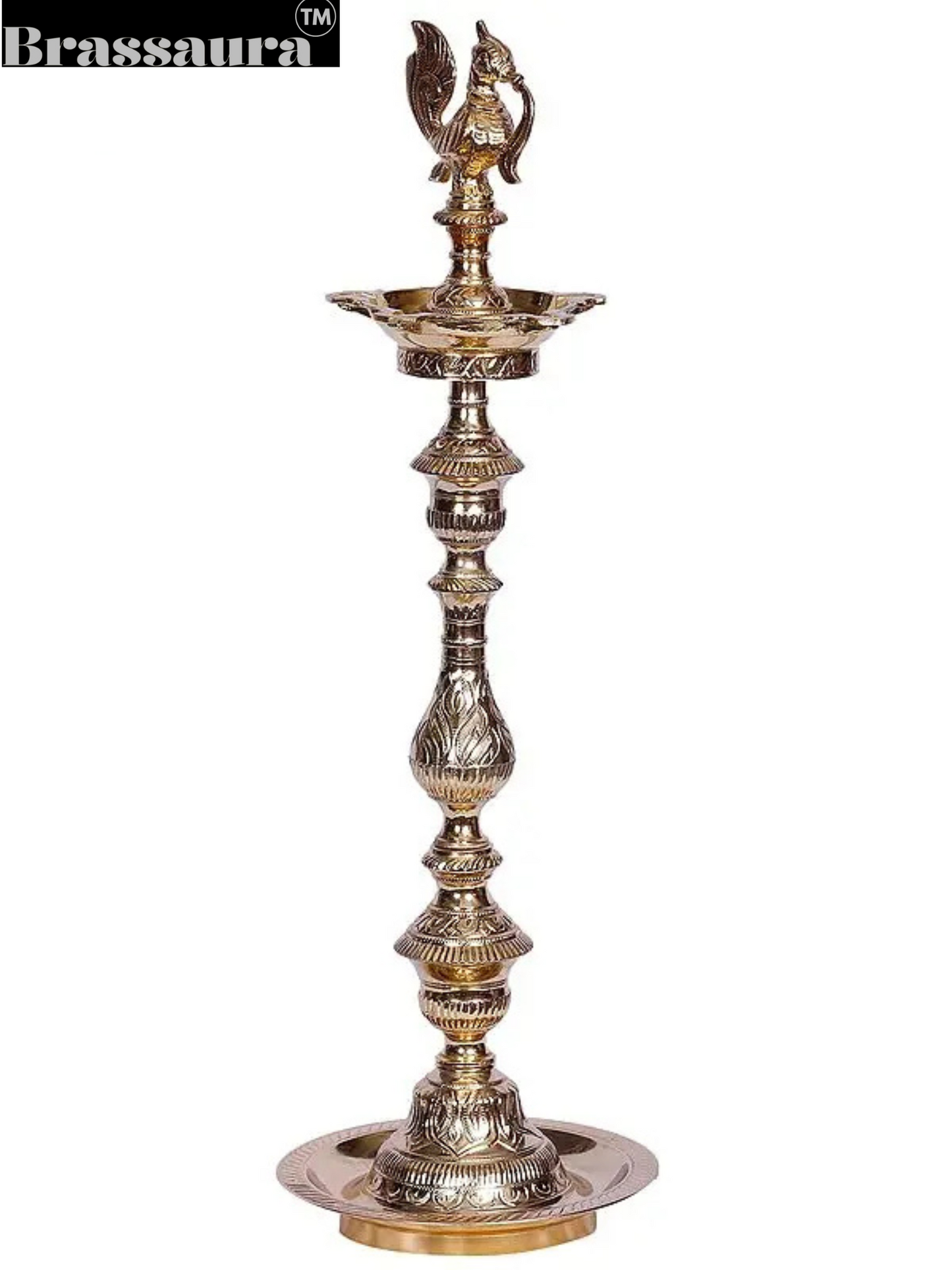 Brassaura™ Brass Peacock Design Oil Lamp – Height 22.05 inches | Weight 2.32 kgs