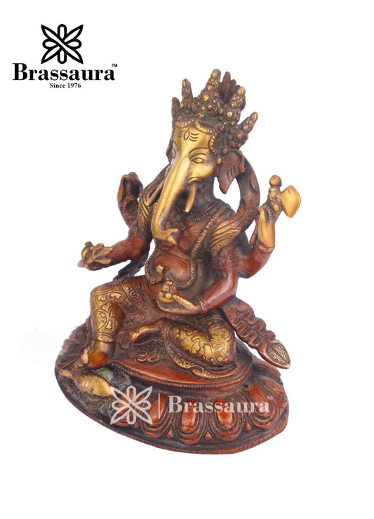 Brassaura™ Brass Ganesha Statue – “Bearer of Wisdom & Fortune” | Height 8 Inches & Weight 2.5 Kgs