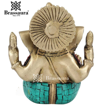 Brass Ganesha Statue For Home Decor And Gift Item Weight .9 Kg And Height 5 Inch