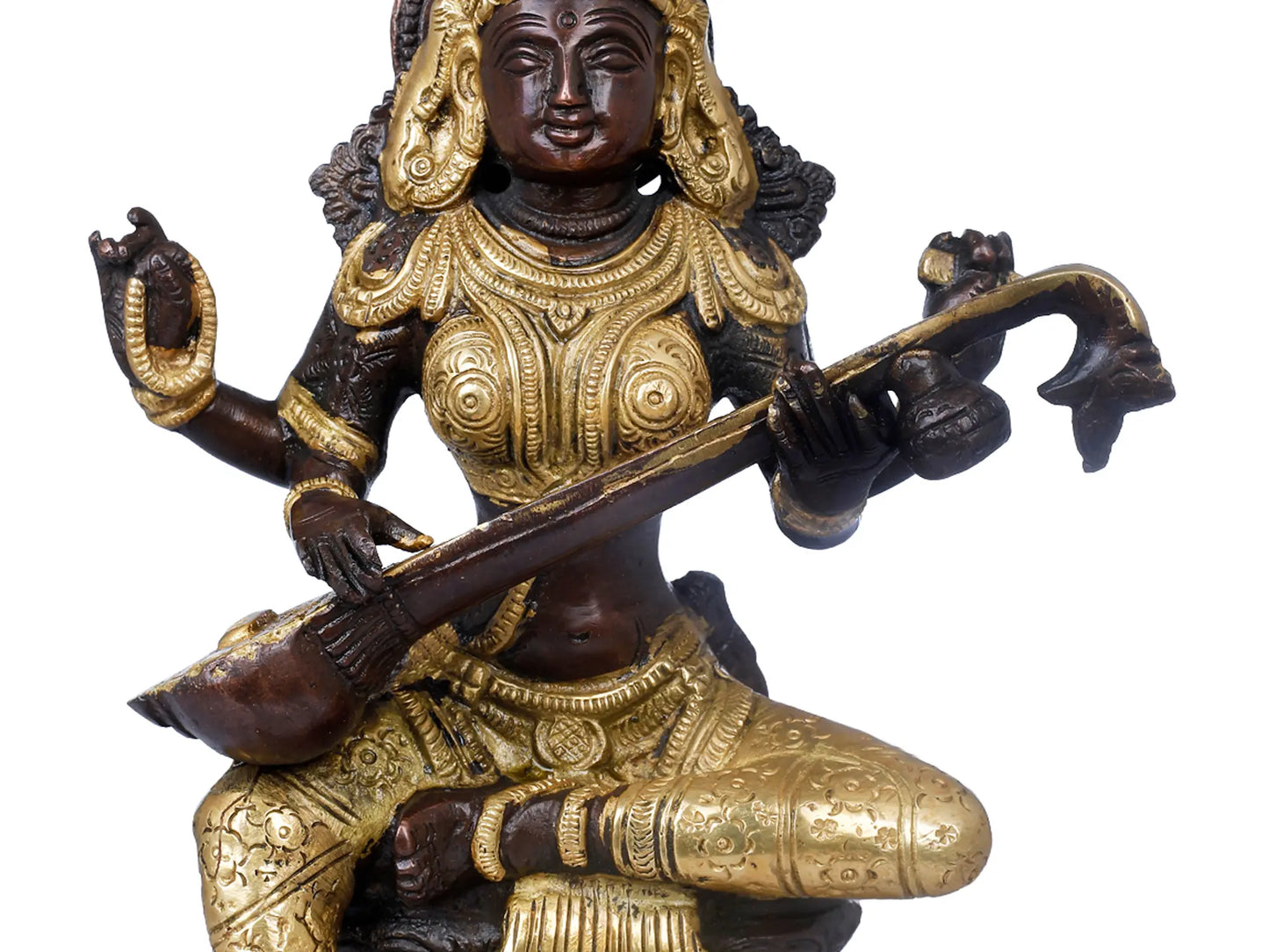 Brassaura® Brass Saraswati Statue | Height 8.07 Inches & Weight 1.76 kg