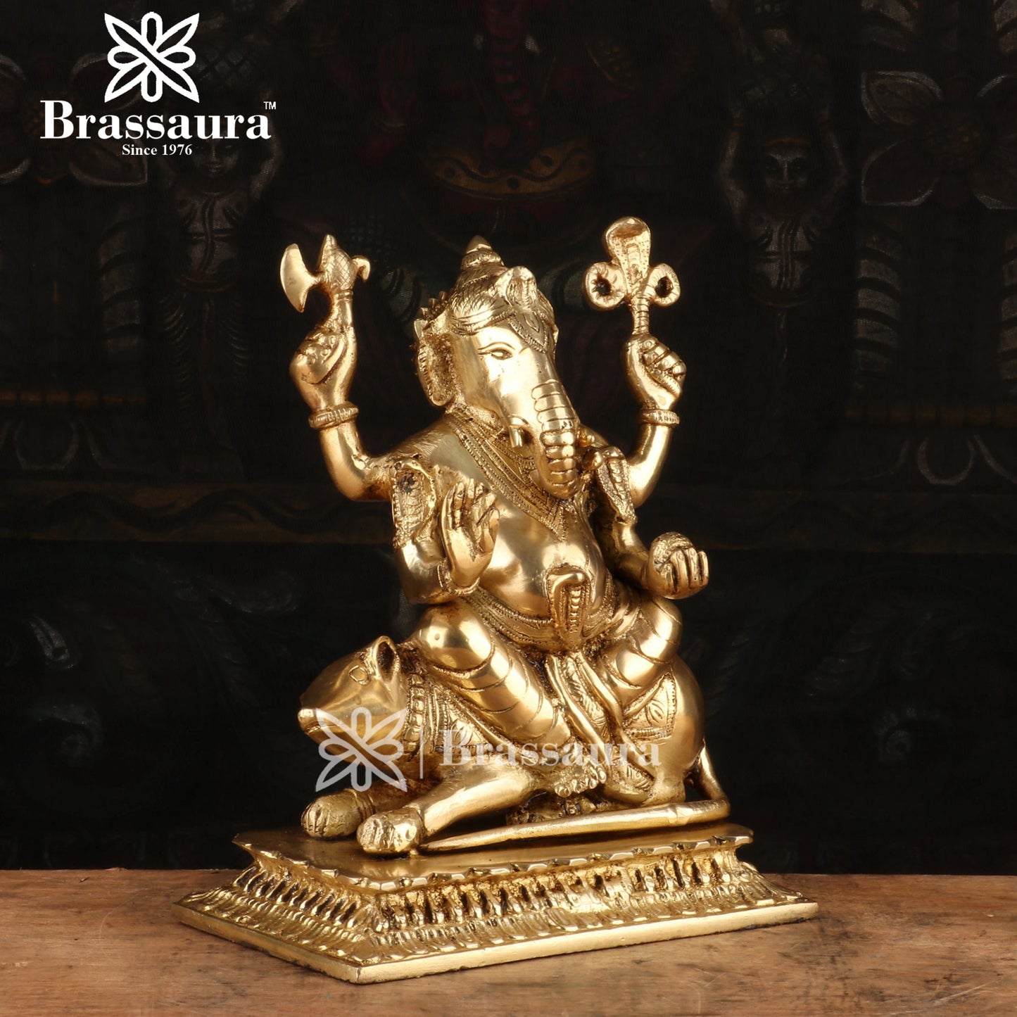 Brassaura™ Brass Ganesha Statue for Home and Decor | Weight 4 Kgs | Height 10 Inches