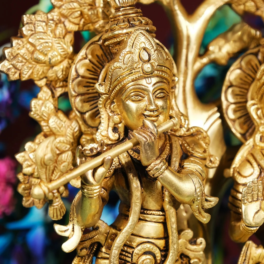 Brassaura® Brass Radha & Krishna Statue for Home Temple | Height 13.5 Inches