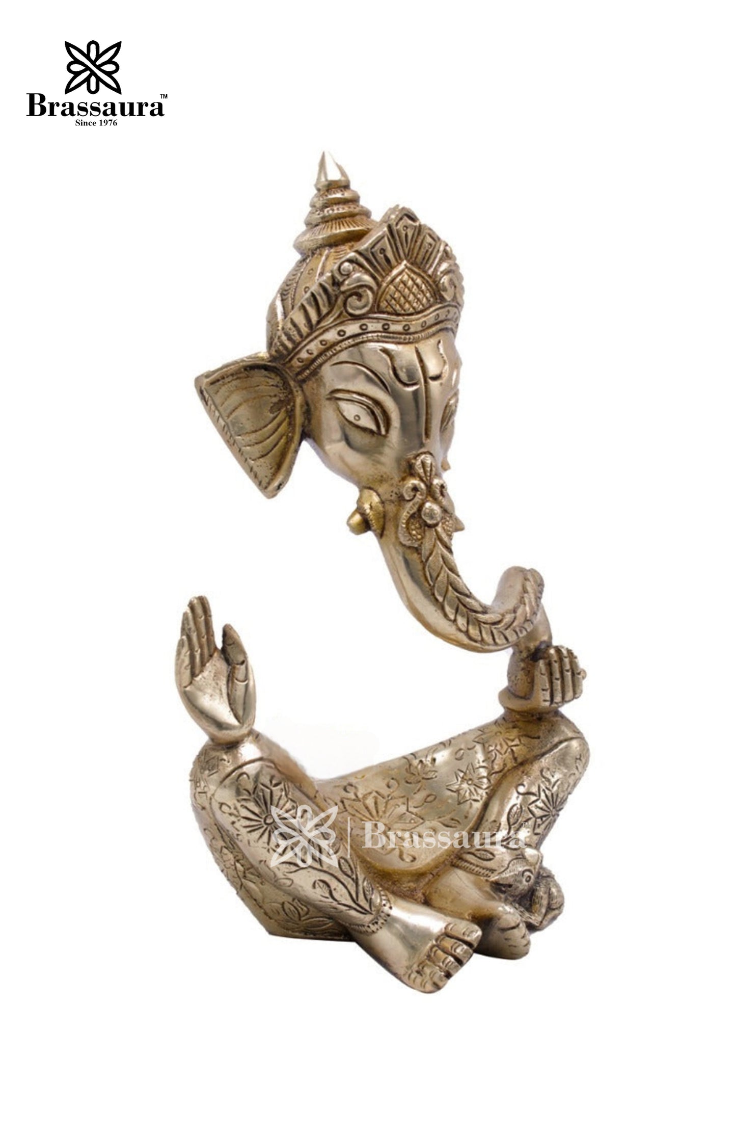 Brassaura™ Brass Crowned Ganesha Statue for Modern Home Décor | Weight 2.5 Kgs | Height 10 Inches