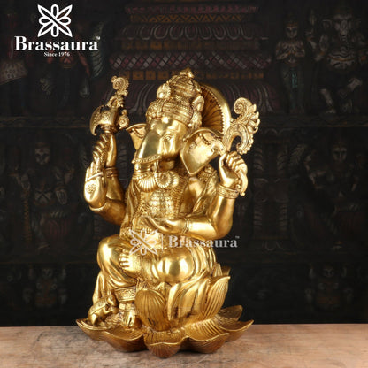 Brass Ganesha Statue For Home Decor And Gift Item Weight 15.5 Kg And Height 16 Inches