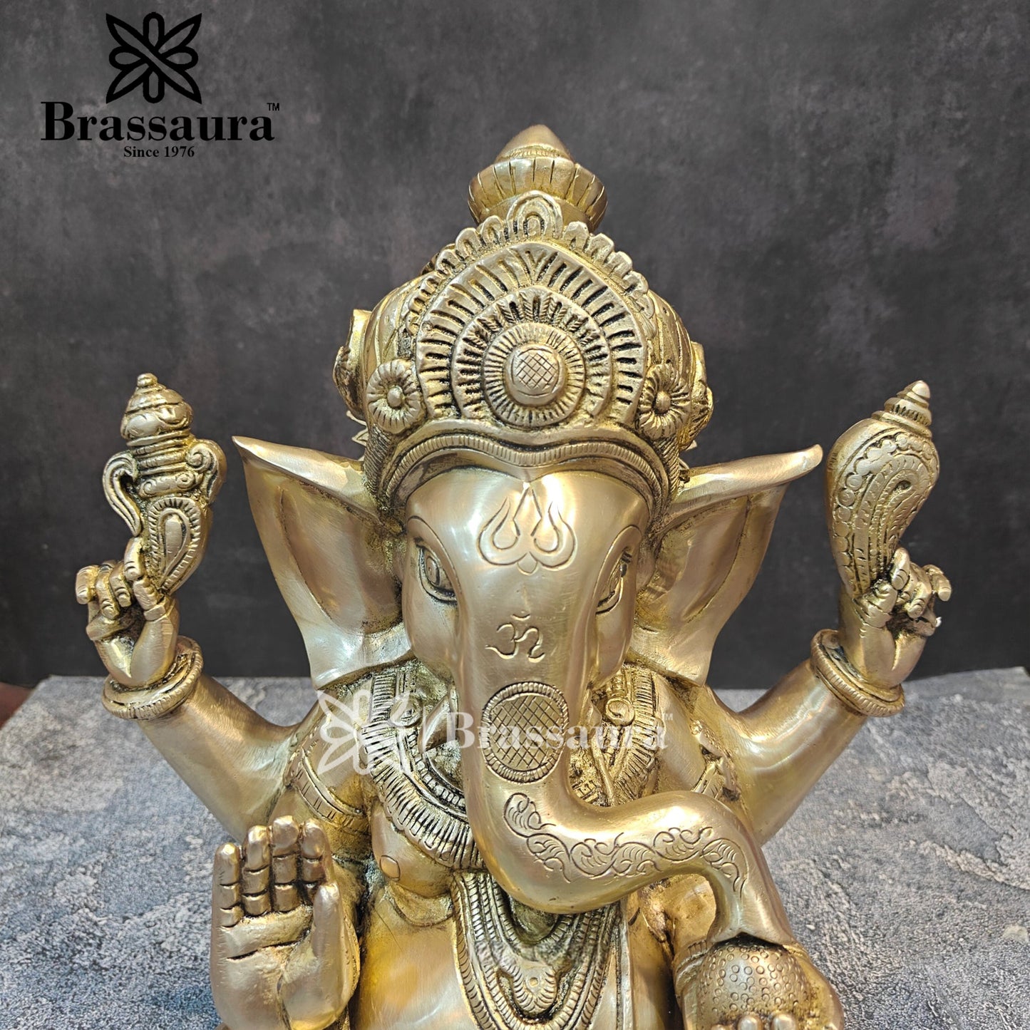 Brassaura™ Brass Ganesha Idol for Home and Decor | Weight 9 Kgs | Height 12 Inches