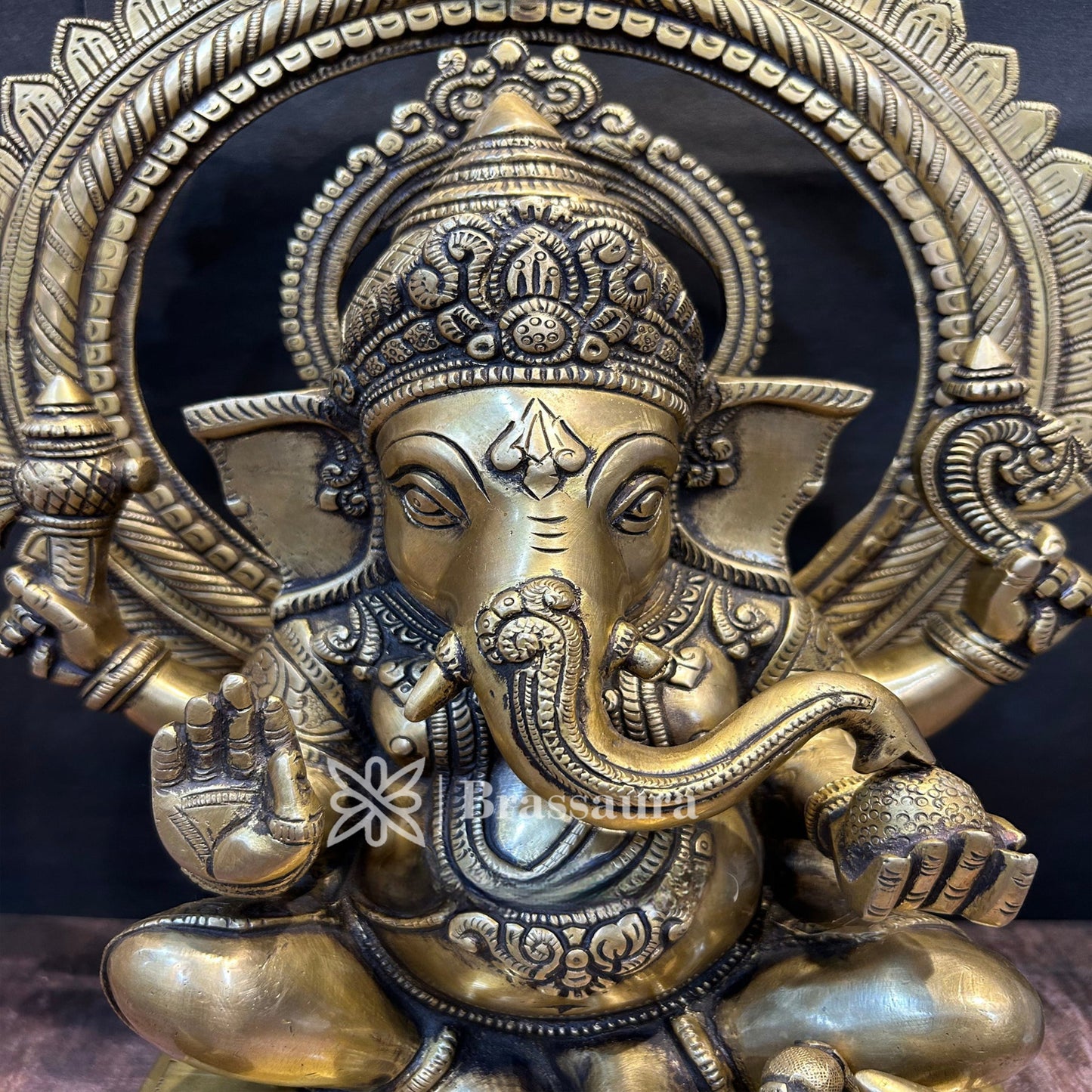 Brass Ring Ganesha Statue For Home Decor And Gift Items Weight 16.8 Kg And Height 19 Inches