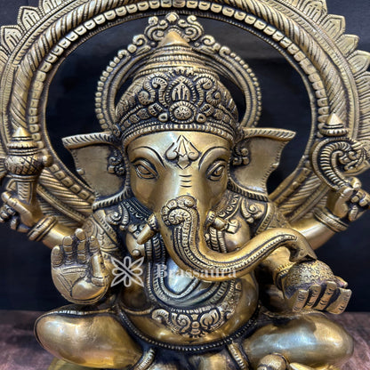 Brass Ring Ganesha Statue For Home Decor And Gift Items Weight 16.8 Kg And Height 19 Inches