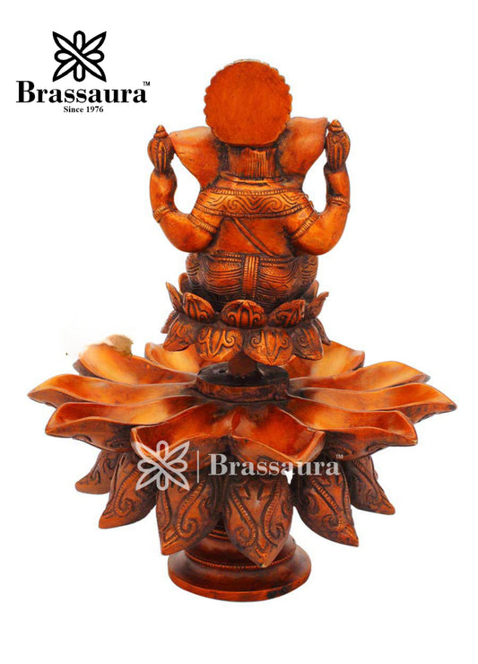 Brassaura™ Brass Ganesha Idol for Home Temple & Pooja Décor | Height 11 Inches & Weight 4.8 Kgs