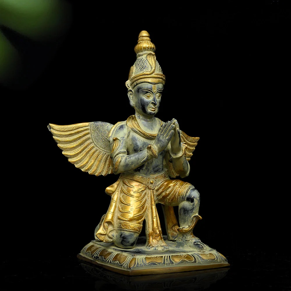 ब्रासोरा® वृंदावन वेणुगोपाल कृष्ण पीतल की प्रतिमा मोर के साथ | एंटीक नीला और सुनहरा रंग | ऊँचाई 20 इंच