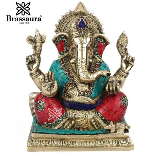 Brass Ganesha Statue For Home Decor And Gift Item Weight 5.2 Kg And Height 10 Inch