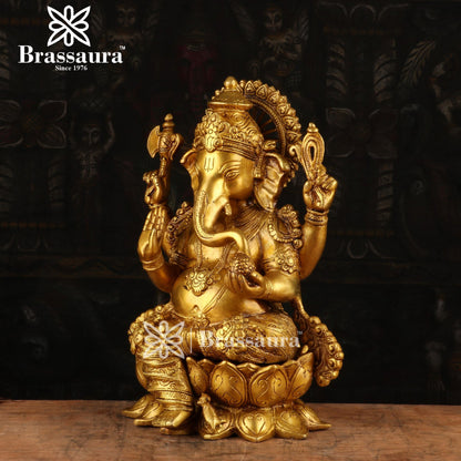 Brassaura™ Brass Jewellery Ganesha Idol for Home and Decor | Weight 7.5 Kgs | Height 13 Inches