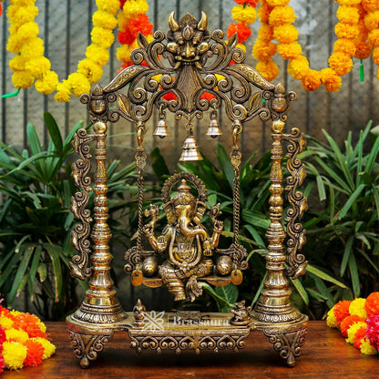 Brassaura™ Brass Ganesha Jhula Idol for Home and Decor | Weight 16.6 Kgs | Height 26 Inches