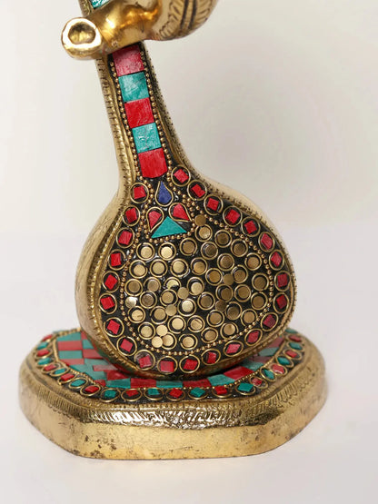Brassaura™ Brass Lord Ganesha Head with Veena & Stone Inlay Work | Height 12 Inches & Weight 3.06 kgs