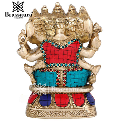 Brass Gem Stone Work Panchmukhi Ganesha Statue For Home Decor And Gift Item Weight 3.3 Kg And Height 7 Inch
