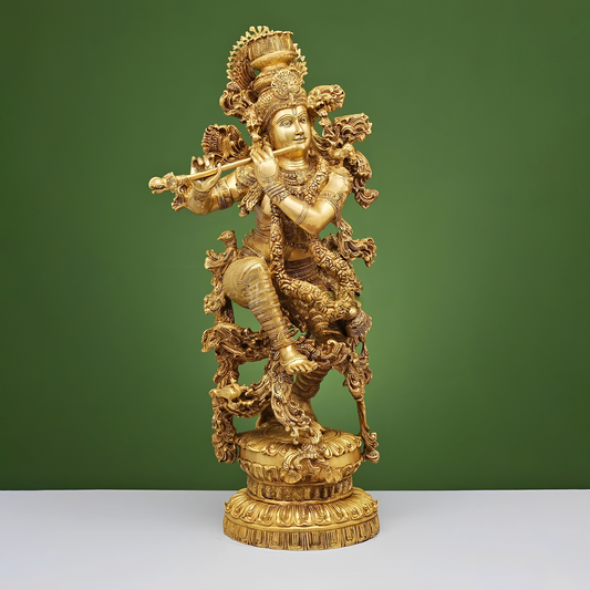 Brassaura® Brass Krishna Idol for Home Temple | Height 43 Inches