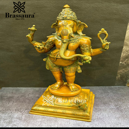 Brass Standing Ganesha Statue For Home Decor And Gift Items Weight 11 Kg And Height 20 Inches