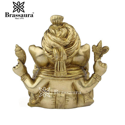 Brass Turban Ganesha Statue For Home Decor And Gift Item Weight 3.6 Kg And Height 8 Inch