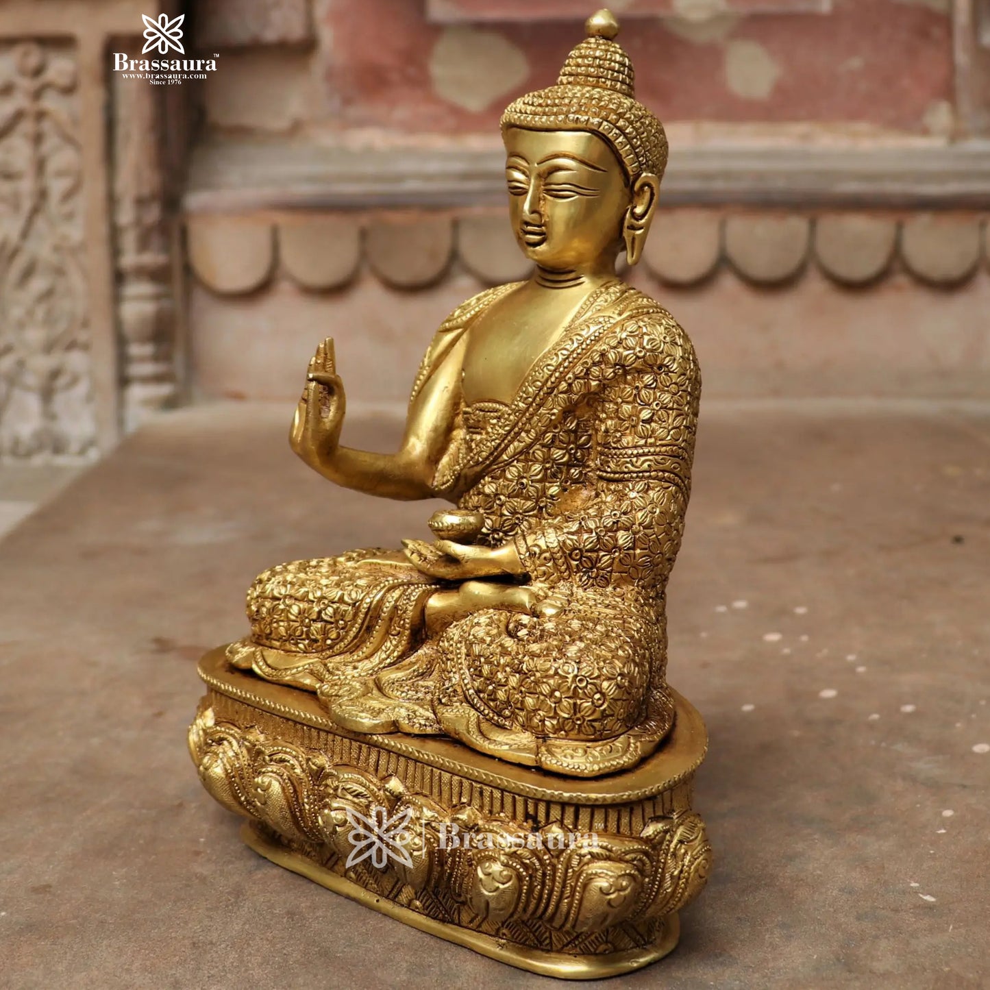 Brass Big Buddha statue for home and decor and gift Item weight 2.97 kg Height 11 inch