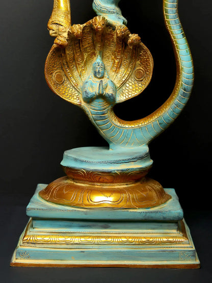 Brassaura™ Brass Single-Tusked Lord Ganesha on Seven-Hooded Serpent | Height 27 Inches & Weight 15.58 kgs