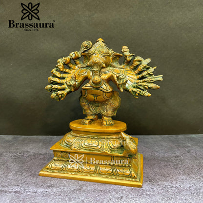 Brass Ganesha Statue For Home Decor And Gift Items Weight 2.7 Kg And Height 9 Inches