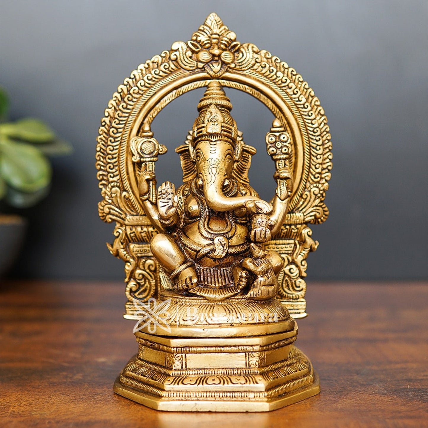Brassaura™ Brass Ganesha Idol for Home and Decor | Weight 3.4 Kgs | Height 9.5 Inches