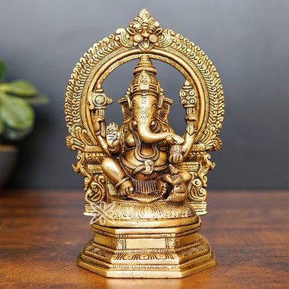 Brassaura™ Brass Ganesha Idol for Home and Decor | Weight 3.4 Kgs | Height 9.5 Inches