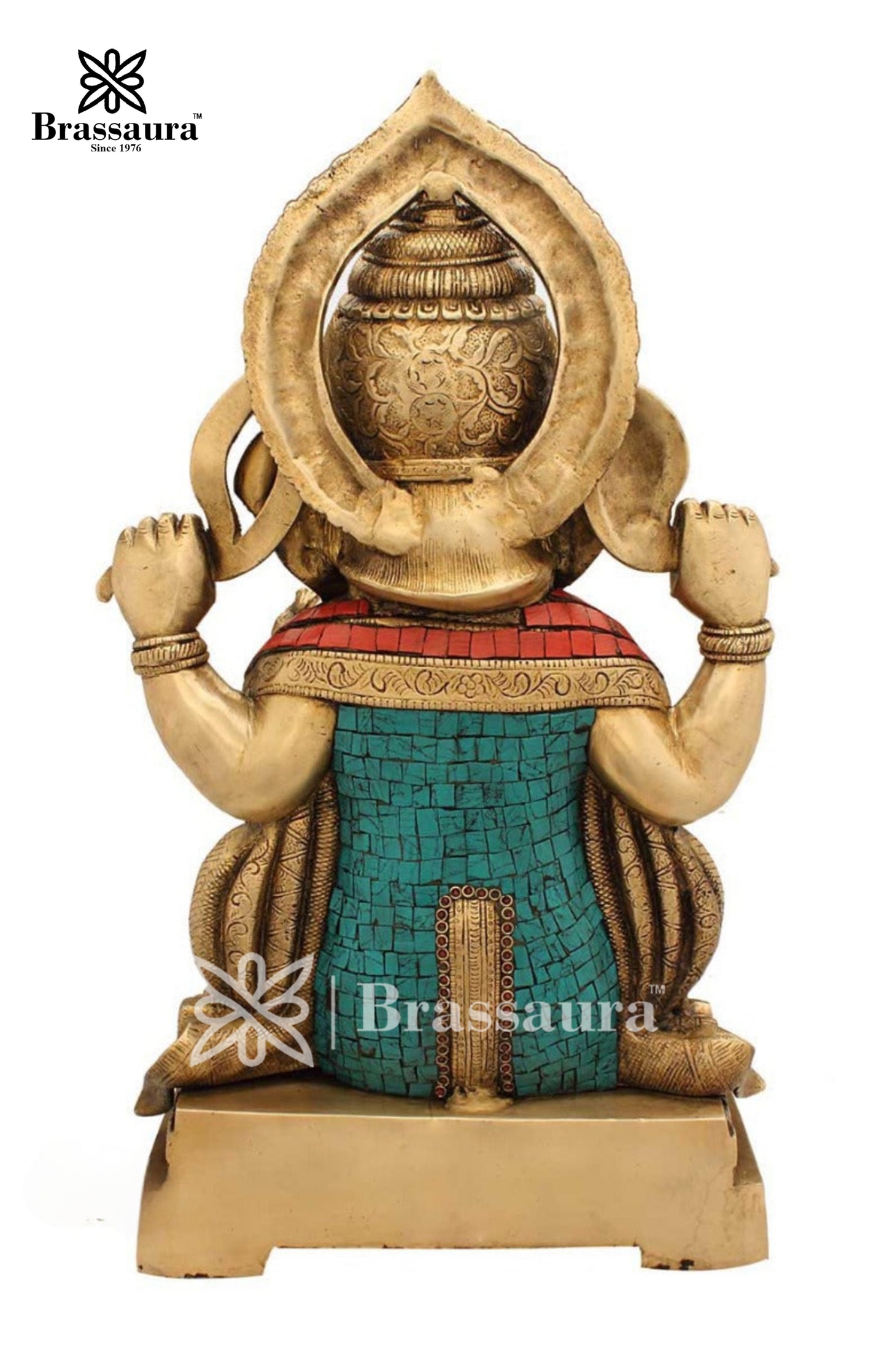 Brassaura™ Brass Gem Stone Work Jewellery Ganesha Idol for Home and Decor | Weight 16.7 Kgs | Height 18 Inches