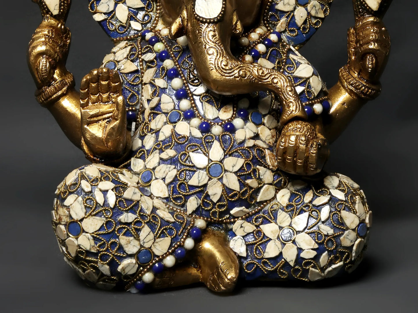 Brassaura™ Blessing Lord Ganesha Brass Idol with Inlay Work | Height 9 Inches & Weight 4.33 kgs