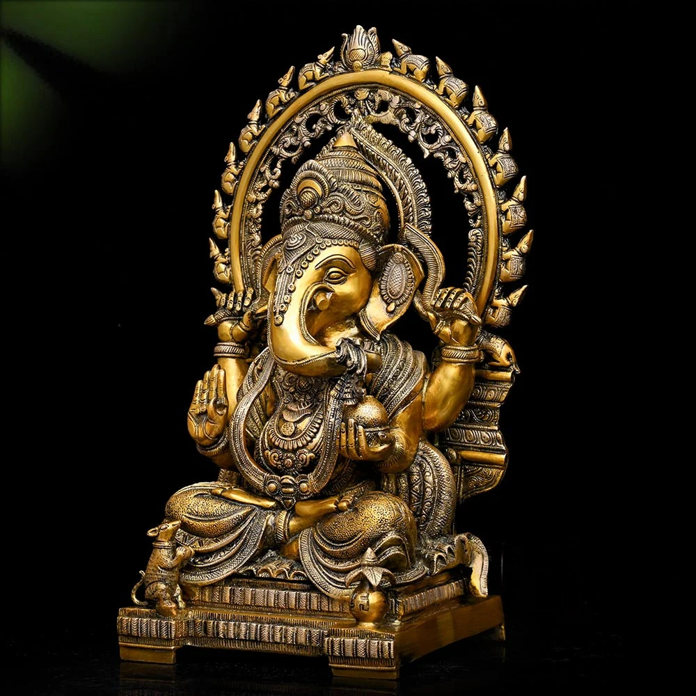 ब्रासोरा® वृंदावन वेणुगोपाल कृष्ण पीतल की प्रतिमा मोर के साथ | एंटीक नीला और सुनहरा रंग | ऊँचाई 20 इंच