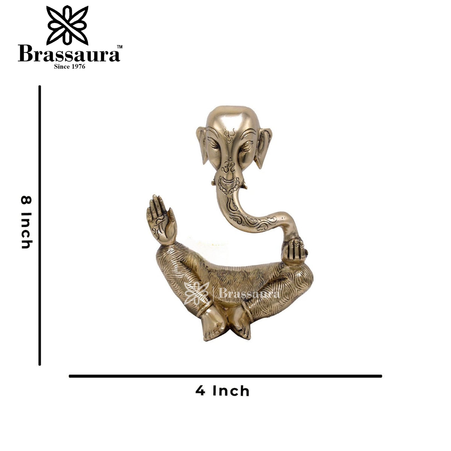 Brassaura™ Brass Ganesha Idol for Home and Decor | Weight 2.1 Kgs | Height 8 Inches